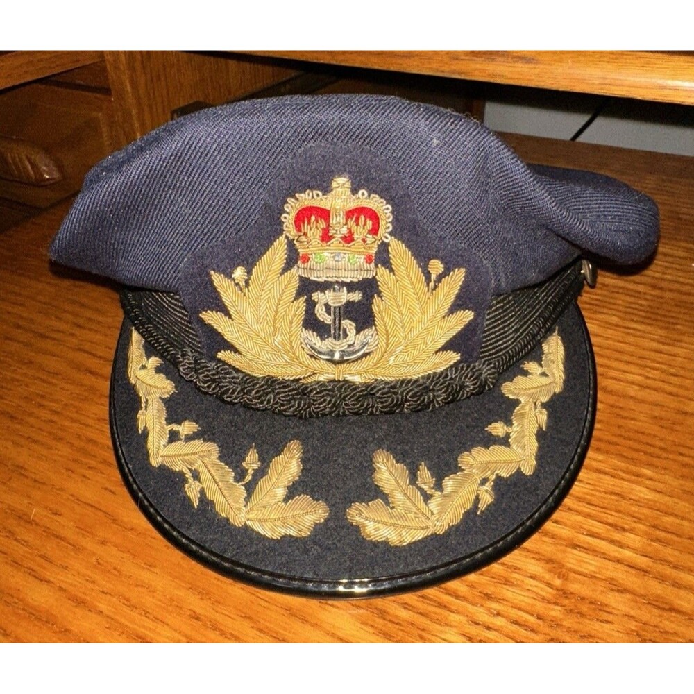 WW1/WW2 British Royal Navy Officer's Service Dress Cap Sz 7 Wool Metal Stitch
